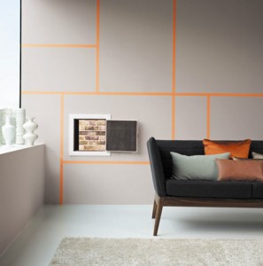 mur-peinture-Gris-releve-par-jeu-graphique-peinture-orange